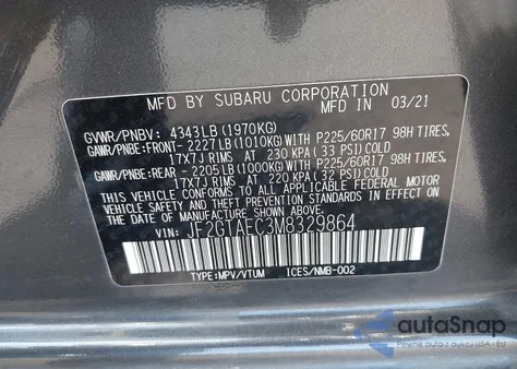 2021 Subaru Crosstrek Premium from USA, damaged, VIN JF2GTAEC3M8329864